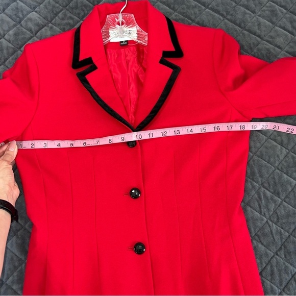 Kasper Blazer Dress Women 4 Red Jacket Suit Crepe Velvet Sheath old money C4 - Picture 7 of 11